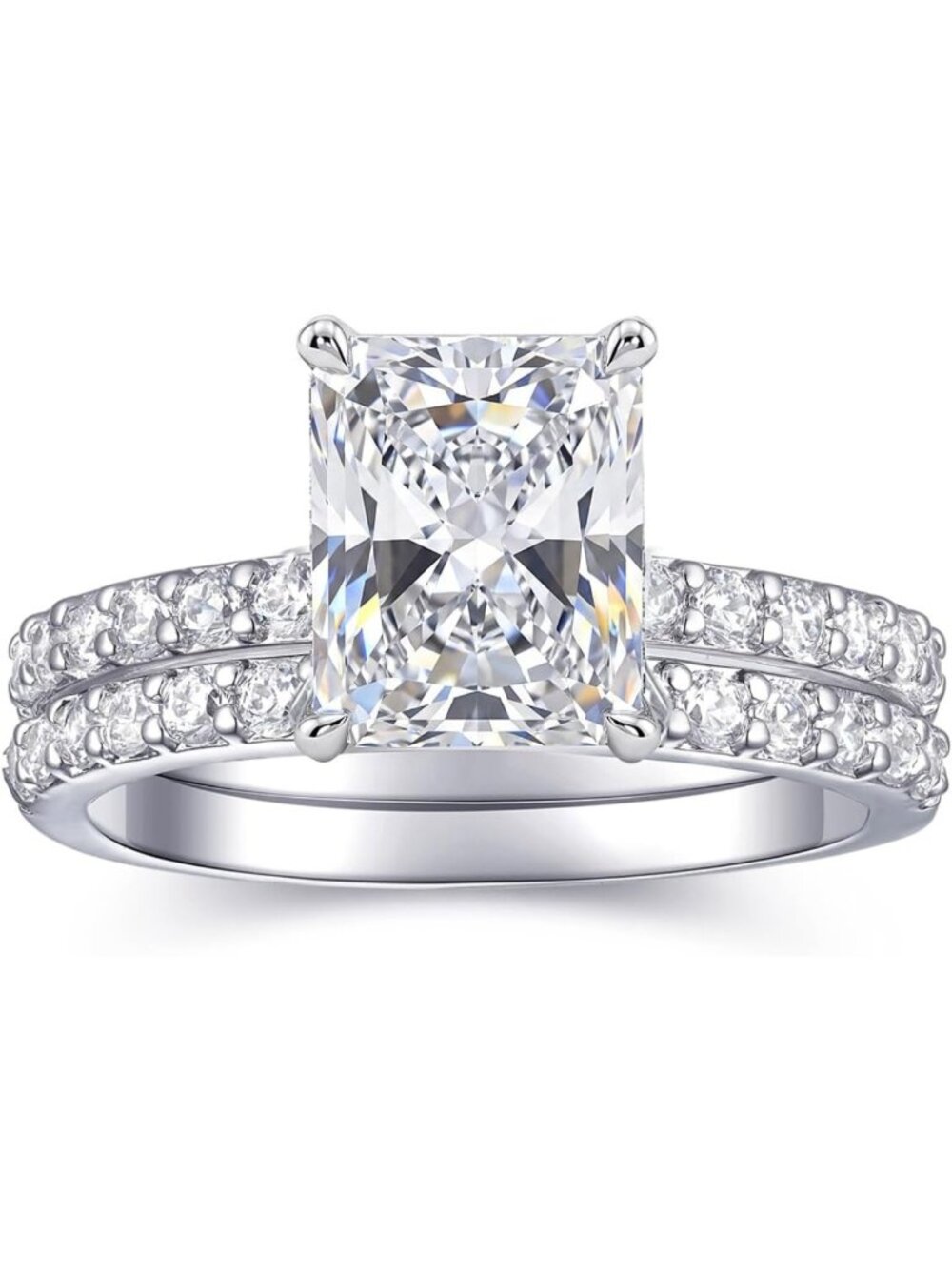 Radiant Cut Travel Engagement Rings Set - 18K White Gold Plated CZ Wedding
